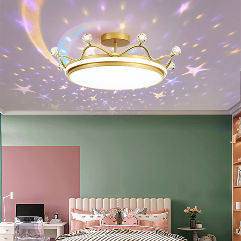 Contemporary Creative Kids Crown Iron Acrylic LED Semi-Flush Mount Ceiling Light For Bedroom
