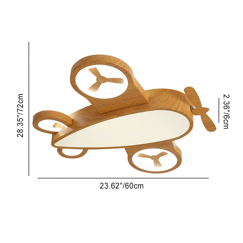 Cartoon Creative Wood Grain Aircraft LED Kids Flush Mount Ceiling Light