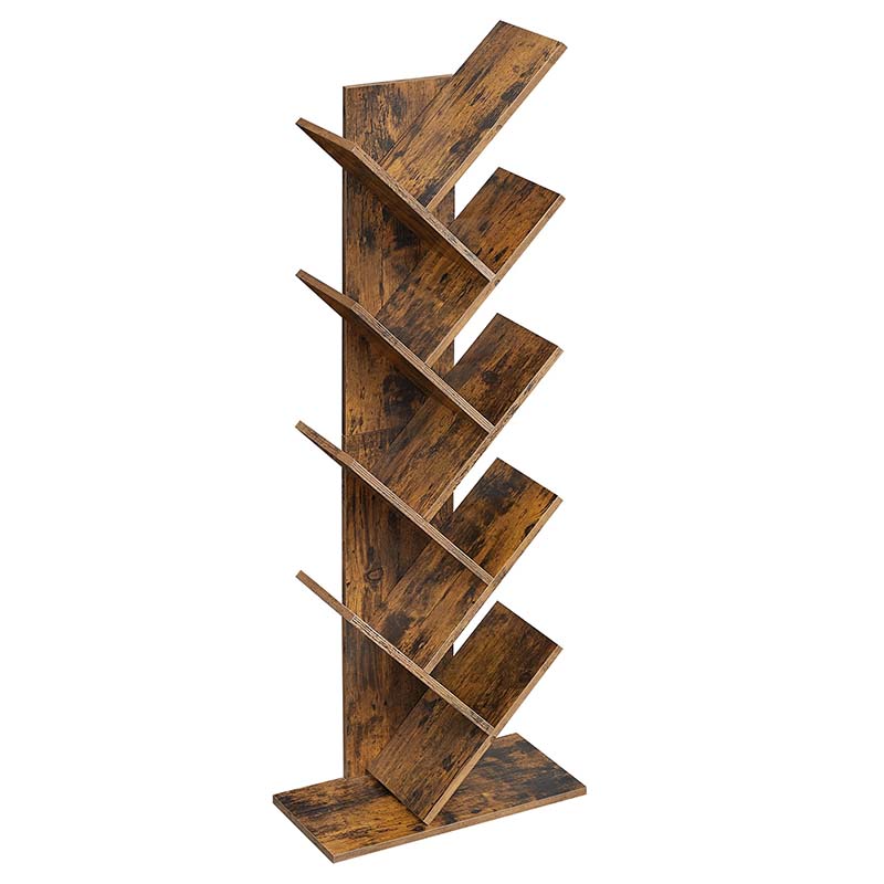Rustic Tree-Inspired Bookshelf – 9-Tier Wooden Storage Unit