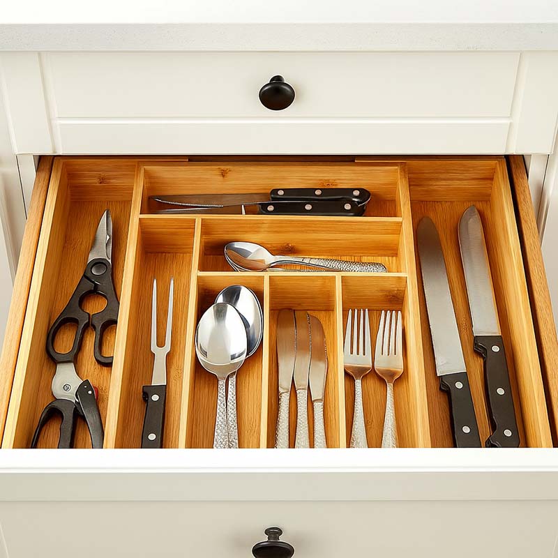Bamboo Extendable Cutlery Tray / Adjustable Kitchen Drawer Organiser