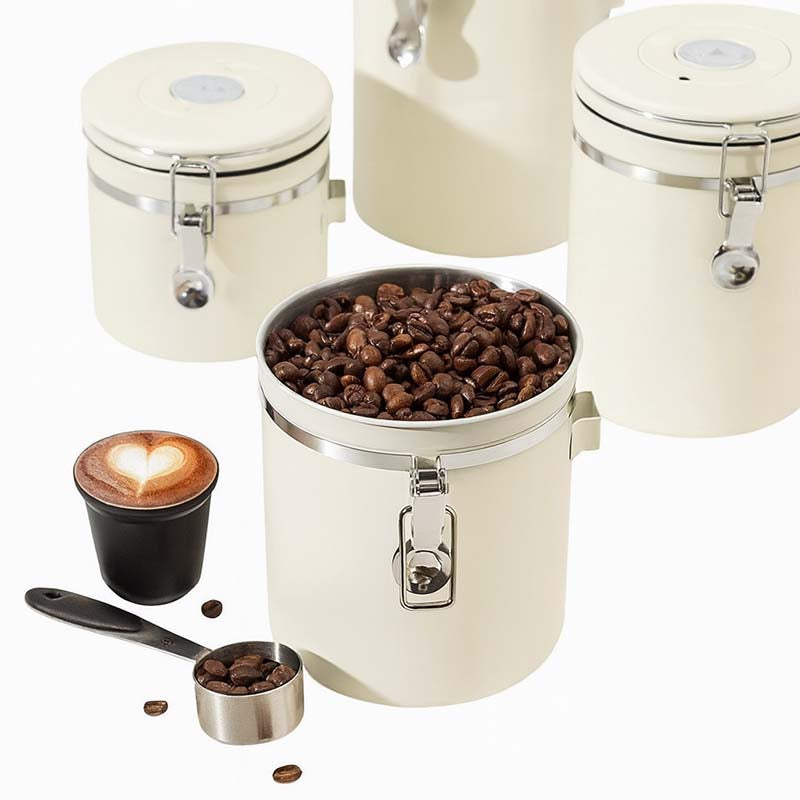 Airtight Coffee Storage Jar - Stainless Steel Coffee Bean Canister