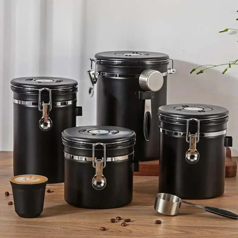 Airtight Coffee Storage Jar - Stainless Steel Coffee Bean Canister