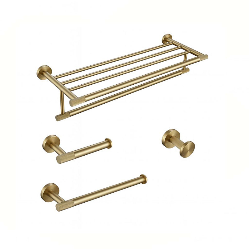 Brushed Gold Bathroom Accessories – Towel Rail, Toilet Roll Holder, Hooks and Shelf