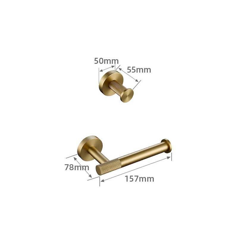 Brushed Gold Bathroom Accessories – Towel Rail, Toilet Roll Holder, Hooks and Shelf