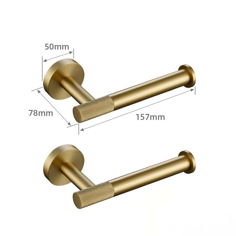 Brushed Gold Bathroom Accessories – Towel Rail, Toilet Roll Holder, Hooks and Shelf