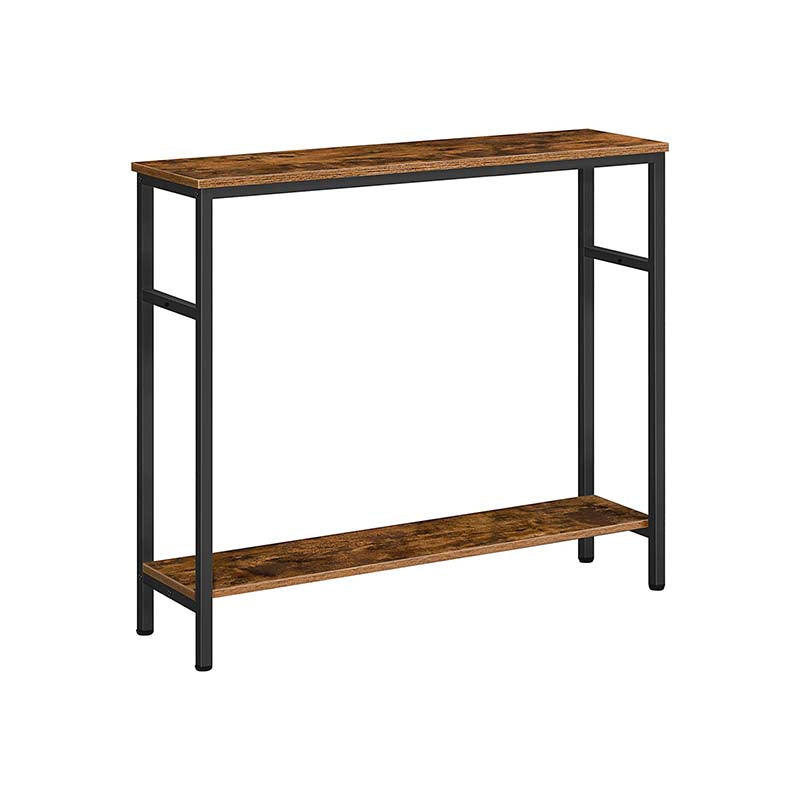 Modern Narrow Console Table – Black Metal & Rustic Wood Design