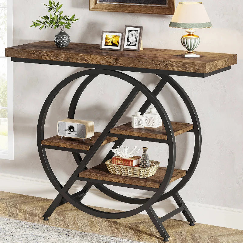 Elegant Rustic Console Table / Industrial 4-Tier Entryway Table