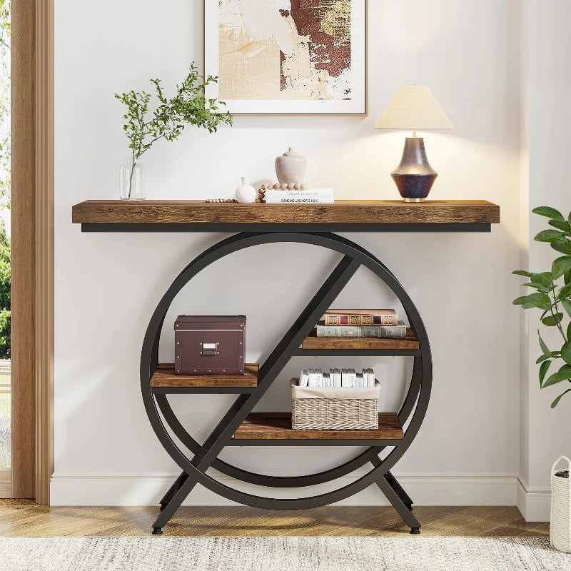 Elegant Rustic Console Table / Industrial 4-Tier Entryway Table