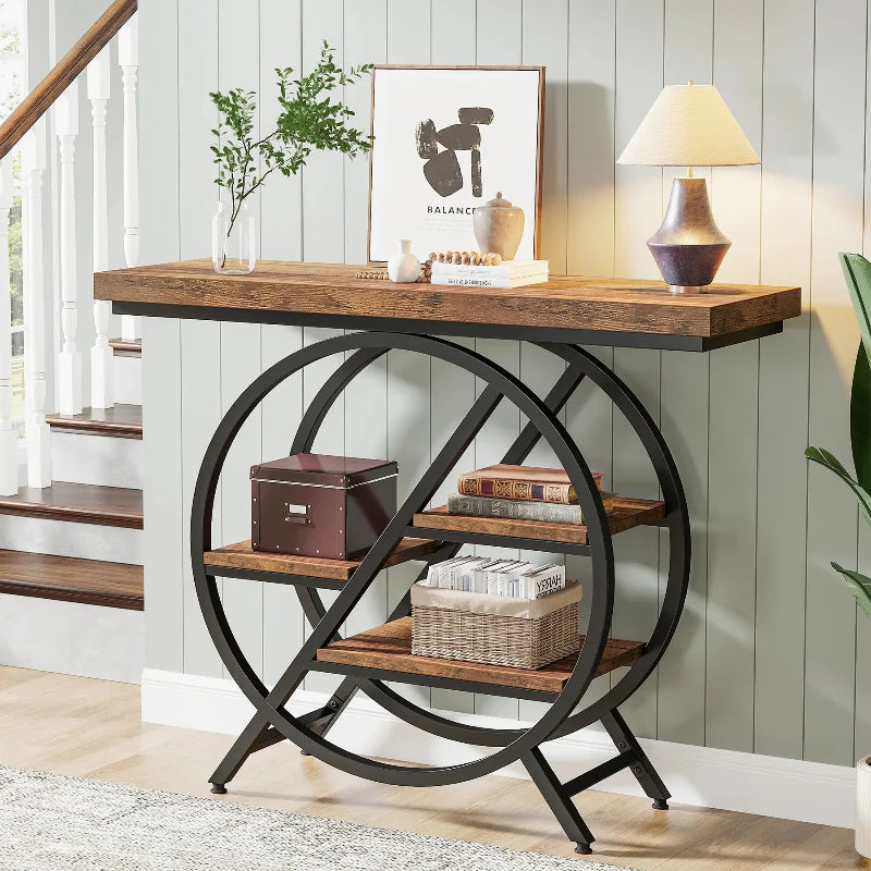 Elegant Rustic Console Table / Industrial 4-Tier Entryway Table