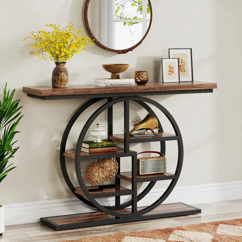 Elegant Rustic Console Table / Industrial 4-Tier Entryway Table
