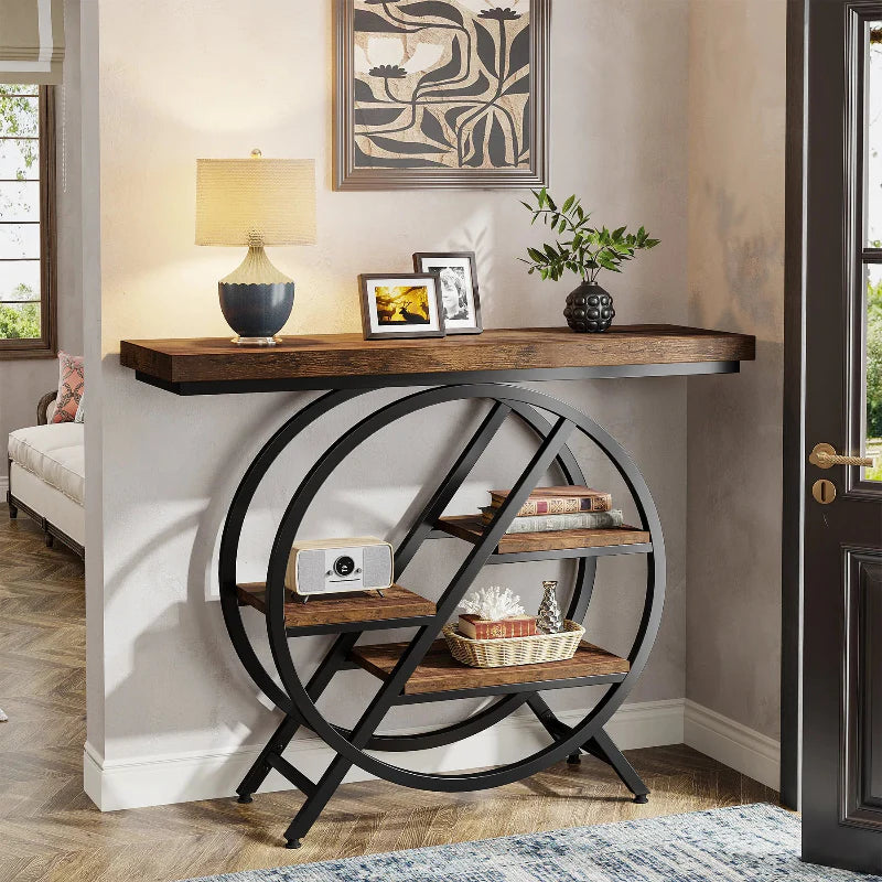 Elegant Rustic Console Table / Industrial 4-Tier Entryway Table