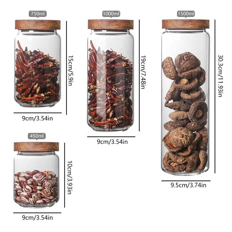 Glass Storage Jars with Bamboo Lids / Airtight Spice Containers