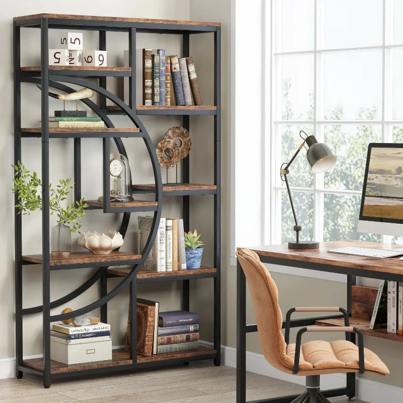 Industrial 5-Tier Bookcase – Modern Tall Bookshelf & Display Unit