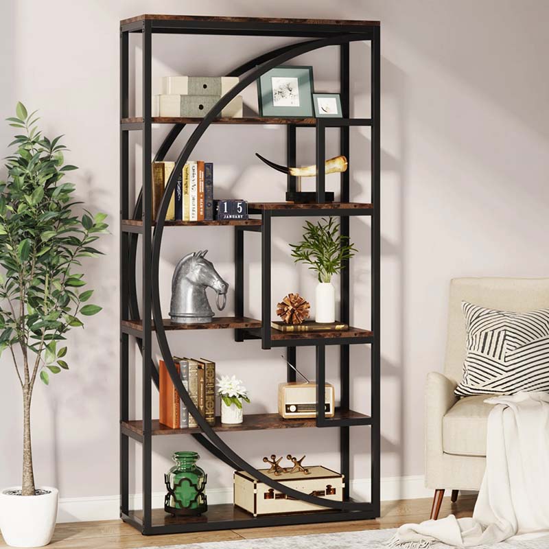 Industrial 5-Tier Bookcase – Modern Tall Bookshelf & Display Unit