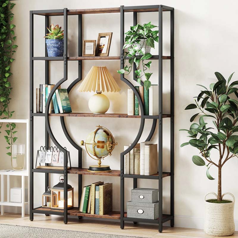 Industrial 5-Tier Bookcase – Modern Tall Bookshelf & Display Unit