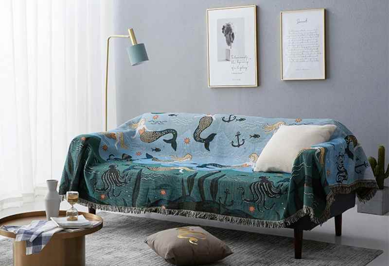 Mermaid Pattern Throw Blanket – Nordic-Style Bed & Sofa Cover for Living Room