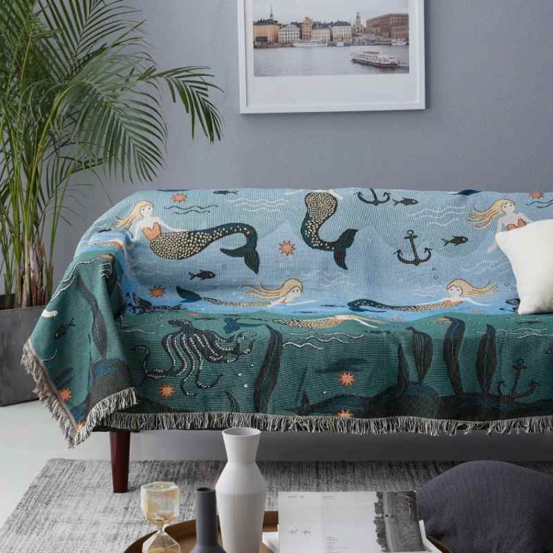 Mermaid Pattern Throw Blanket – Nordic-Style Bed & Sofa Cover for Living Room