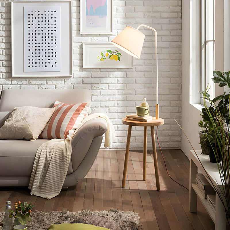 TEBORD – Nordic Wooden Floor Lamp with Table / Modern Home Lighting