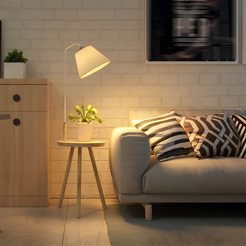 TEBORD – Nordic Wooden Floor Lamp with Table / Modern Home Lighting
