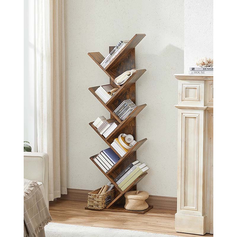 Rustic Tree-Inspired Bookshelf – 9-Tier Wooden Storage Unit
