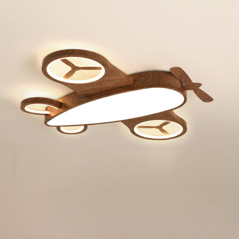 Cartoon Creative Wood Grain Aircraft LED Kids Flush Mount Ceiling Light