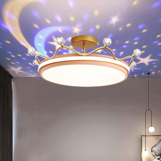 Contemporary Creative Kids Crown Iron Acrylic LED Semi-Flush Mount Ceiling Light For Bedroom