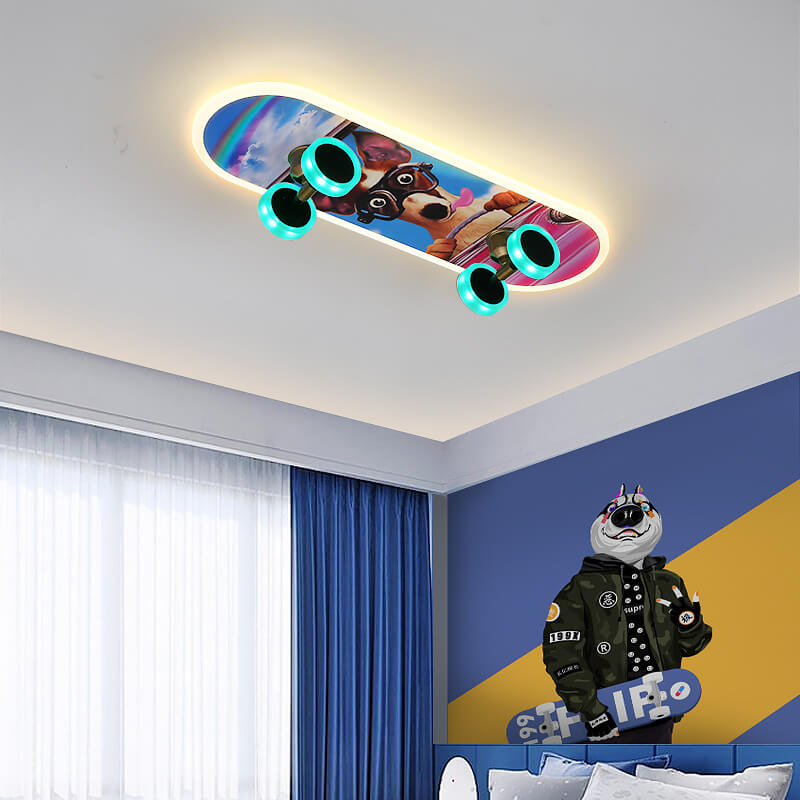 Creative Cartoon Skateboard Acrylic LED Kids Flush Mount Ceiling Light