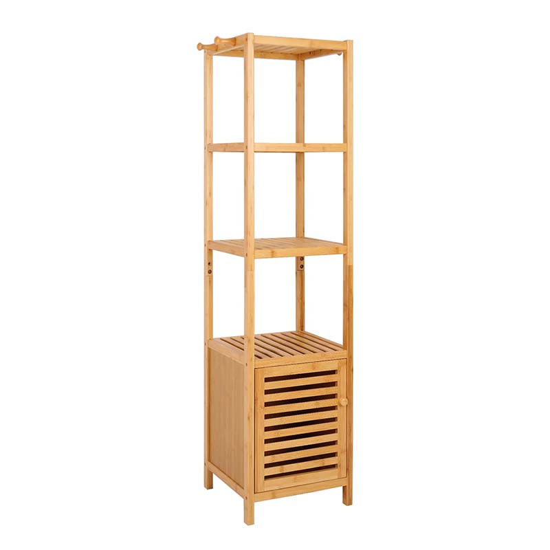 Slim Bamboo Storage Cabinet – Scandinavian Freestanding Shelf Unit