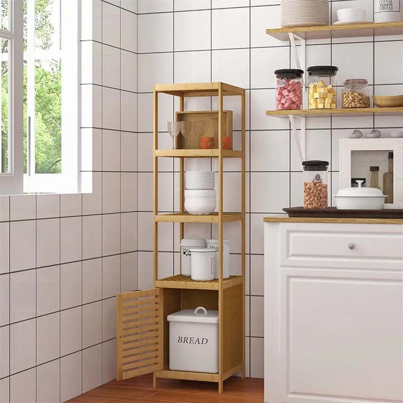 Slim Bamboo Storage Cabinet – Scandinavian Freestanding Shelf Unit
