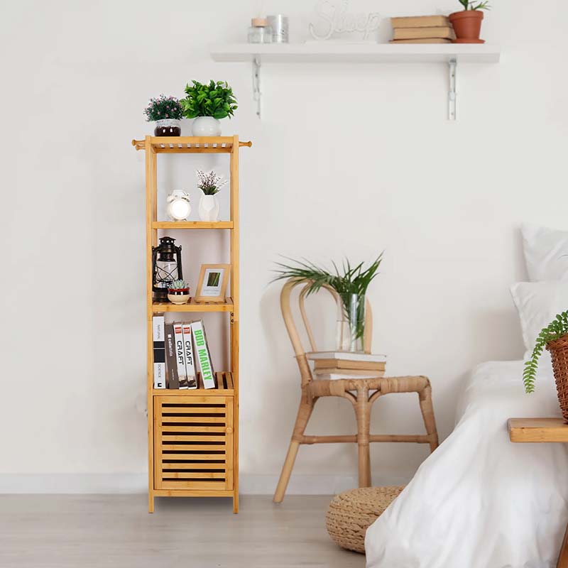 Slim Bamboo Storage Cabinet – Scandinavian Freestanding Shelf Unit