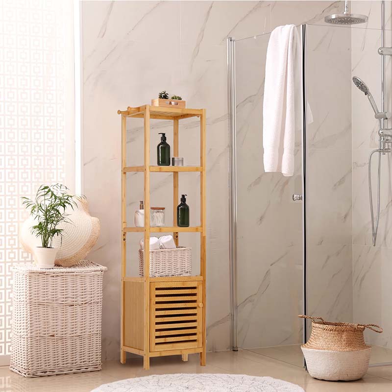Slim Bamboo Storage Cabinet – Scandinavian Freestanding Shelf Unit