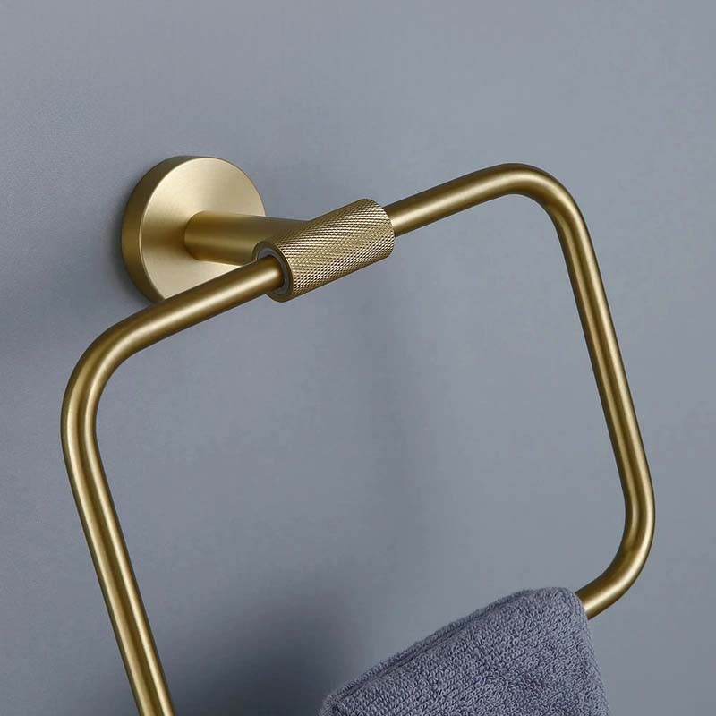 Brushed Gold Bathroom Accessories – Towel Rail, Toilet Roll Holder, Hooks and Shelf