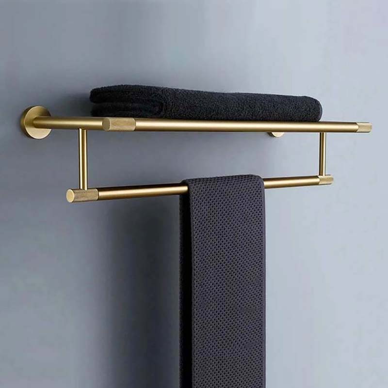 Brushed Gold Bathroom Accessories – Towel Rail, Toilet Roll Holder, Hooks and Shelf