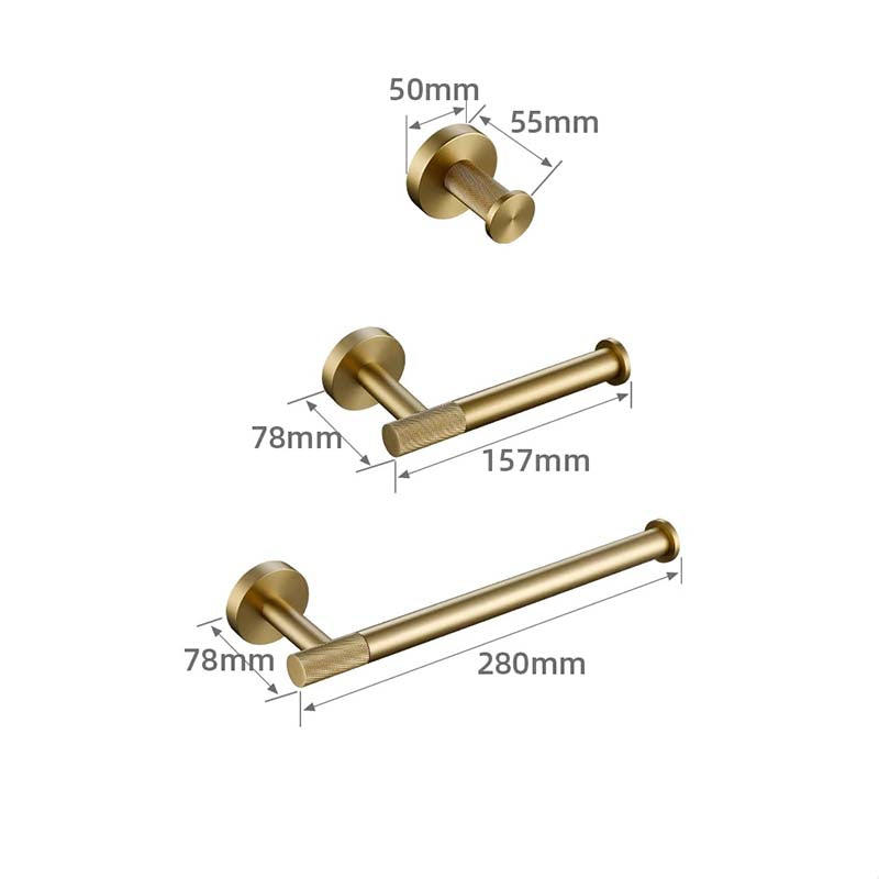 Brushed Gold Bathroom Accessories – Towel Rail, Toilet Roll Holder, Hooks and Shelf