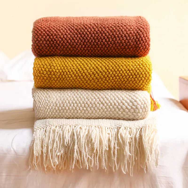 Acrylic Knitted Blanket – Large Waffle Knit Throw for Modern Minimalist Décor