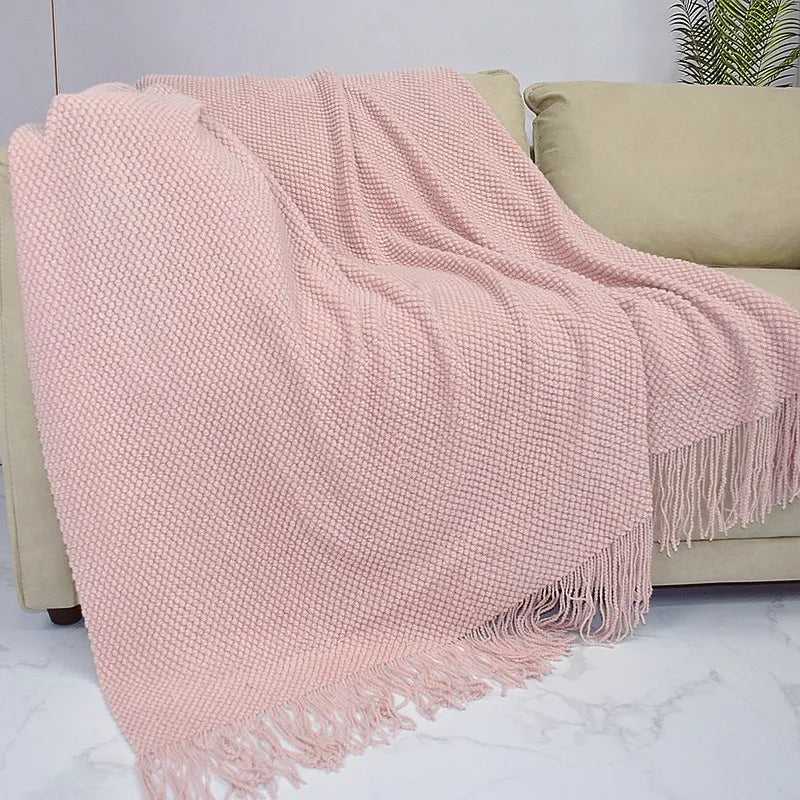 Acrylic Knitted Blanket – Large Waffle Knit Throw for Modern Minimalist Décor