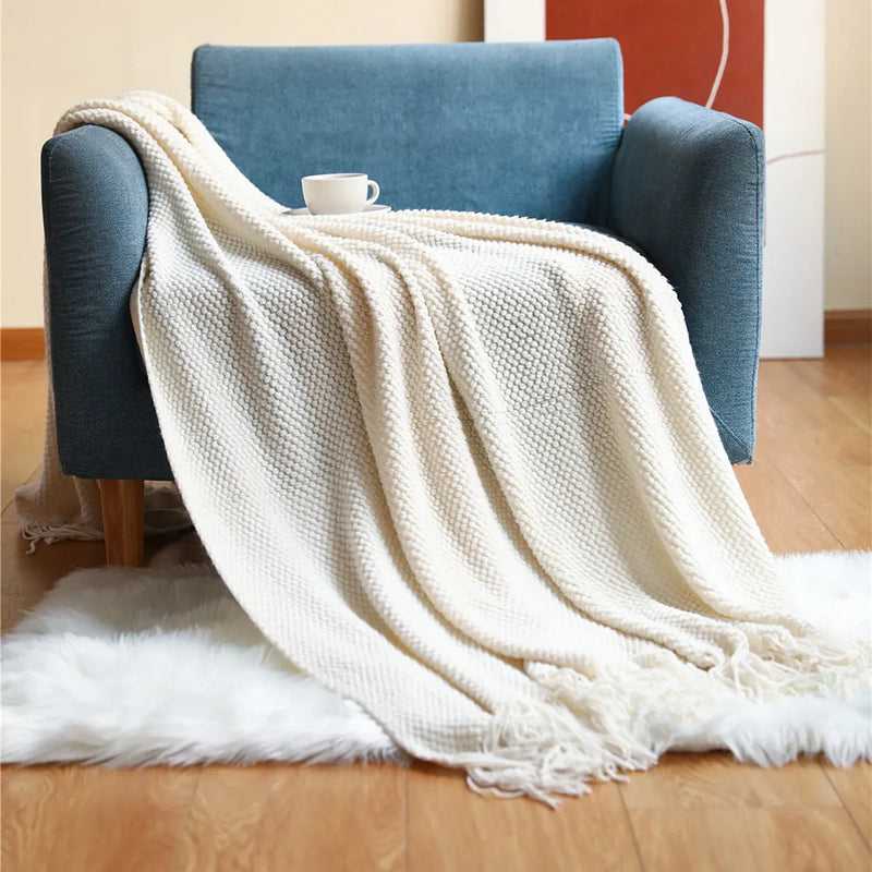 Acrylic Knitted Blanket – Large Waffle Knit Throw for Modern Minimalist Décor