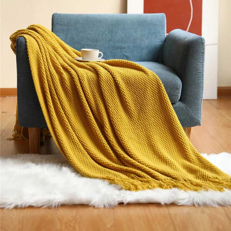 Acrylic Knitted Blanket – Large Waffle Knit Throw for Modern Minimalist Décor