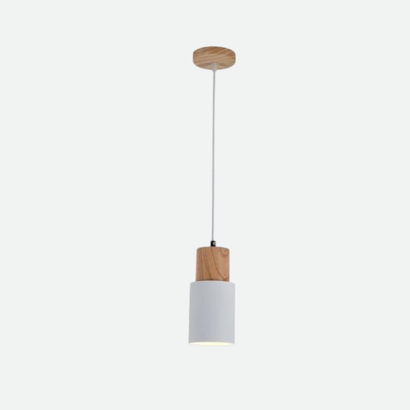 FINA – Nordic Wood & Metal Pendant Light / Modern Cylinder Kitchen Ceiling Lamp
