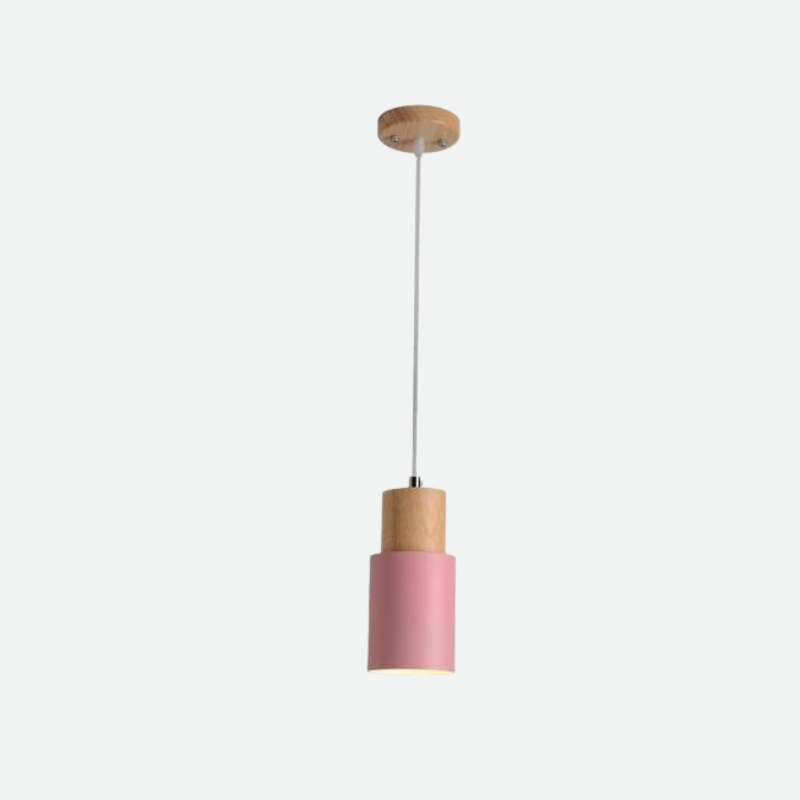 FINA – Nordic Wood & Metal Pendant Light / Modern Cylinder Kitchen Ceiling Lamp