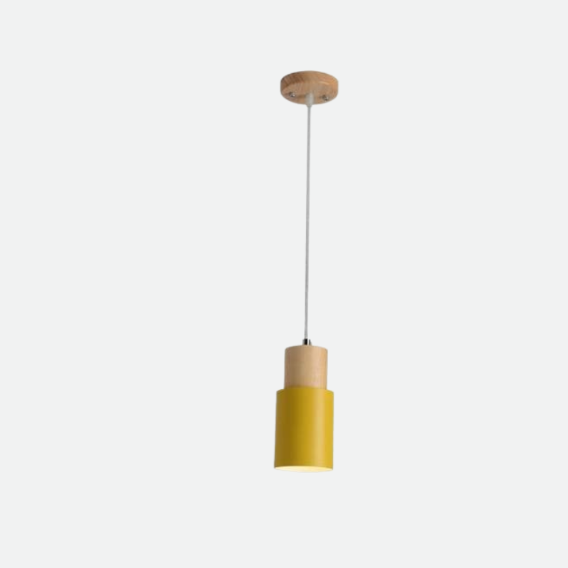 FINA – Nordic Wood & Metal Pendant Light / Modern Cylinder Kitchen Ceiling Lamp
