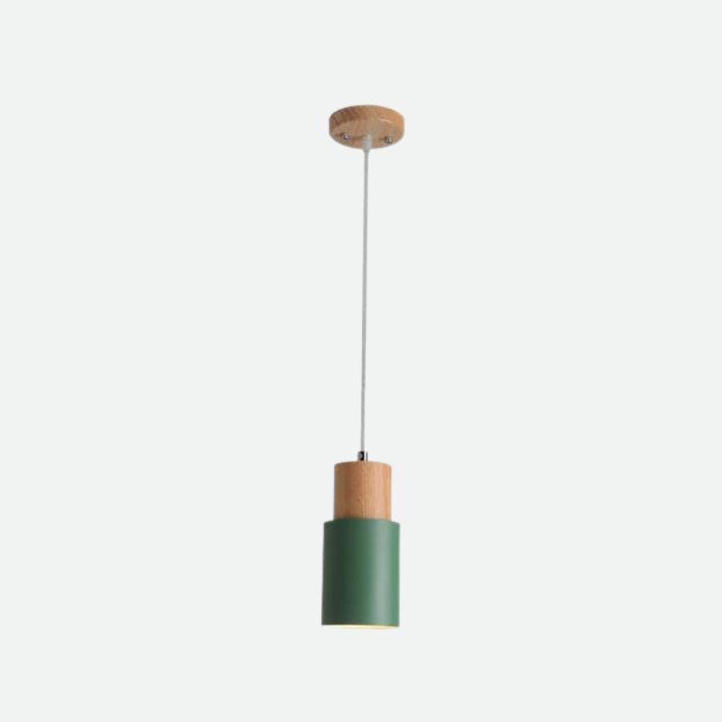 FINA – Nordic Wood & Metal Pendant Light / Modern Cylinder Kitchen Ceiling Lamp