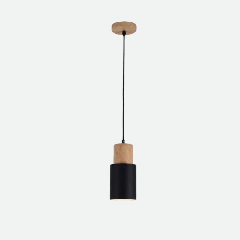 FINA – Nordic Wood & Metal Pendant Light / Modern Cylinder Kitchen Ceiling Lamp