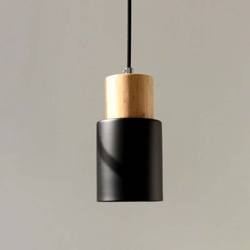FINA – Nordic Wood & Metal Pendant Light / Modern Cylinder Kitchen Ceiling Lamp