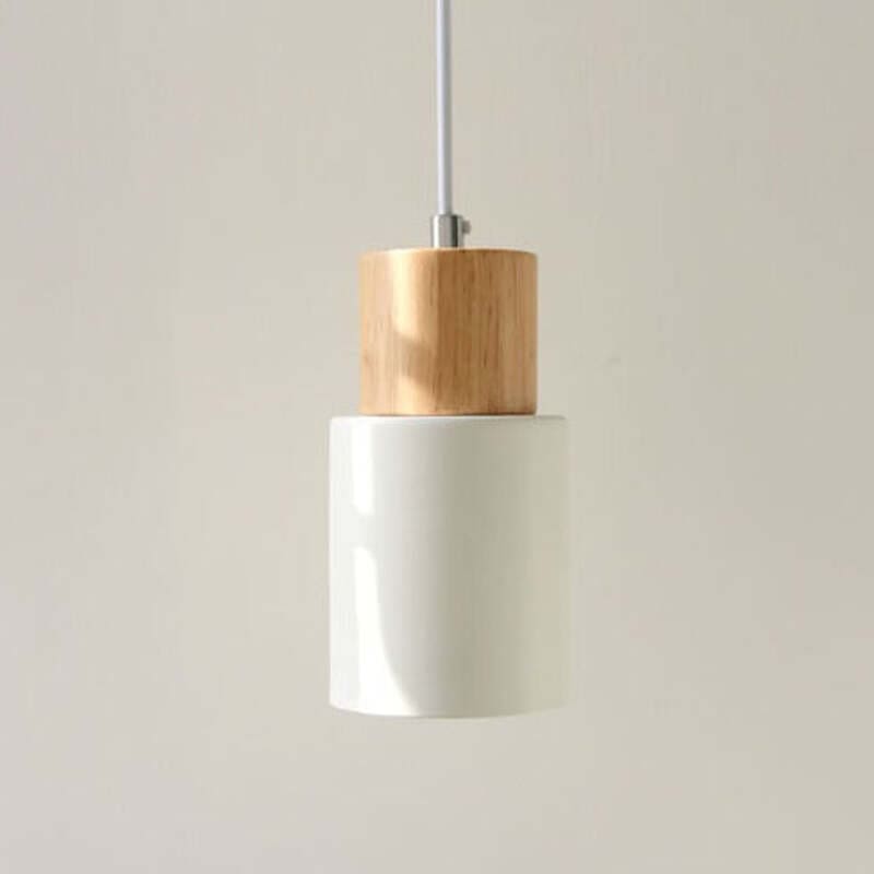 FINA – Nordic Wood & Metal Pendant Light / Modern Cylinder Kitchen Ceiling Lamp