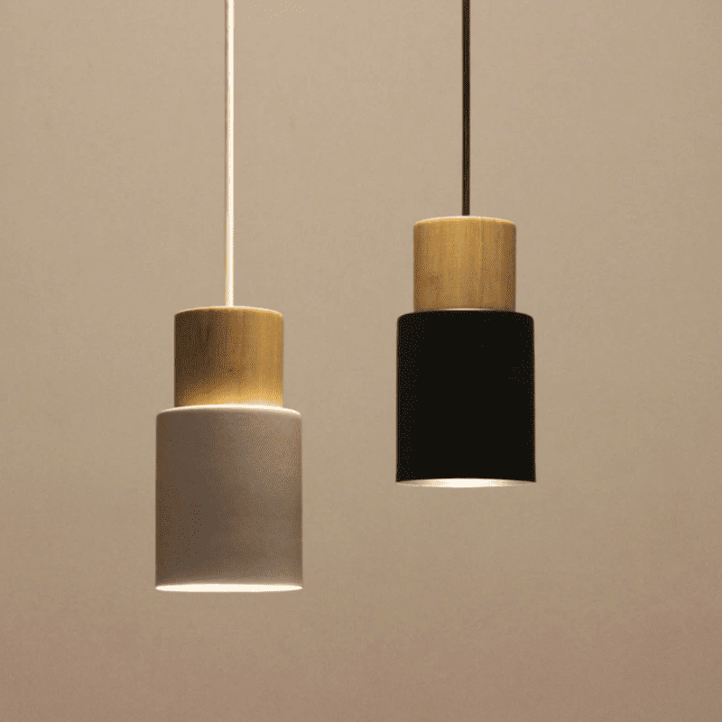 FINA – Nordic Wood & Metal Pendant Light / Modern Cylinder Kitchen Ceiling Lamp