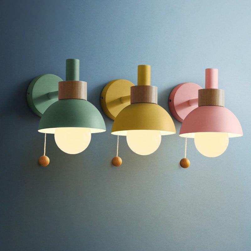 NOYA – Pastel Wood & Metal Globe Wall Sconce / Stylish Wall Lamp Lighting