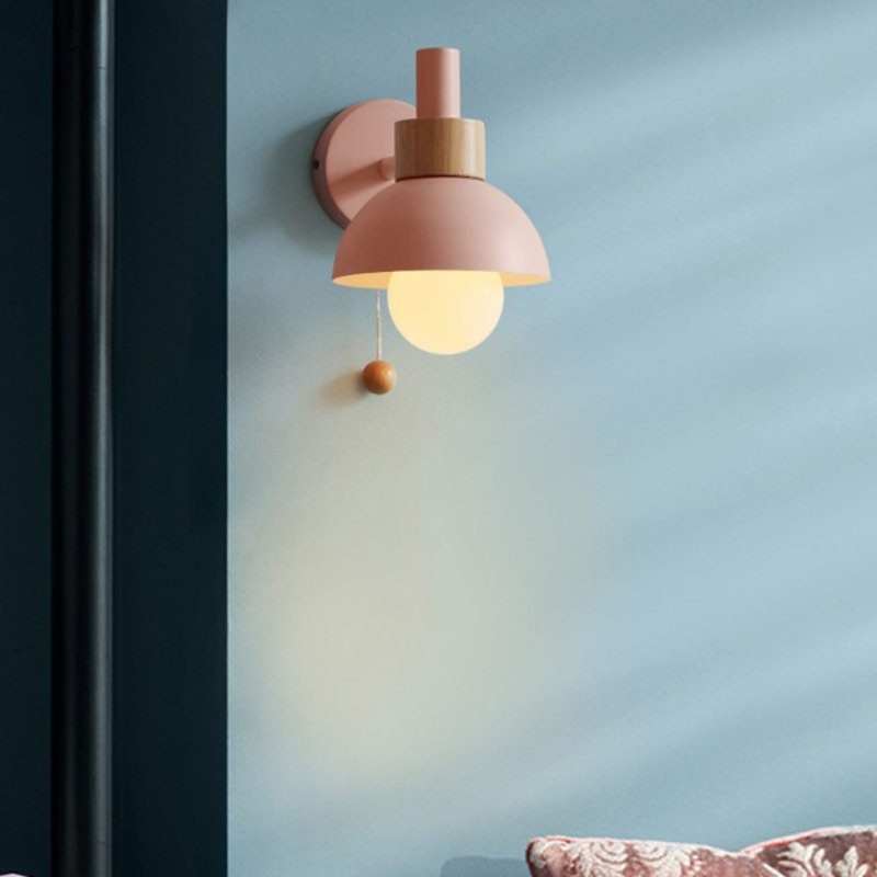 NOYA – Pastel Wood & Metal Globe Wall Sconce / Stylish Wall Lamp Lighting