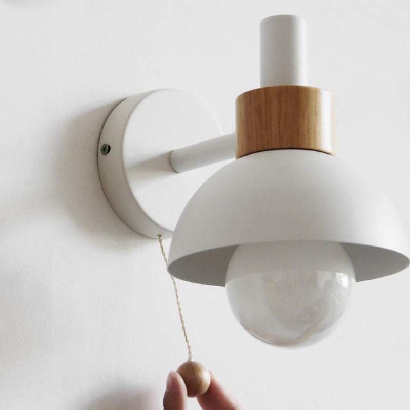 NOYA – Pastel Wood & Metal Globe Wall Sconce / Stylish Wall Lamp Lighting