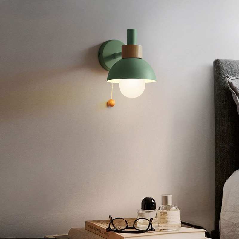 NOYA – Pastel Wood & Metal Globe Wall Sconce / Stylish Wall Lamp Lighting